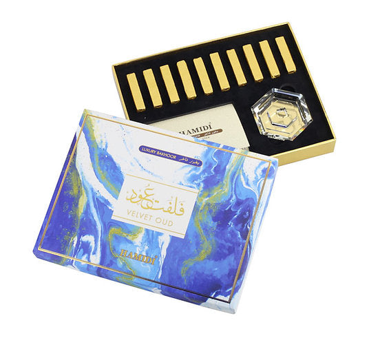 HAMIDI LUXURY BAKHOOR VELVET OUD 10 INCENSE STICK WITH CRYSTAL BASE