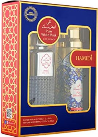 HAMIDI PURE WHITE MUSK 2 PC GIFTSET WITH 3.4 oz EDP SPRAY + 6.8 oz BODY SPRAY