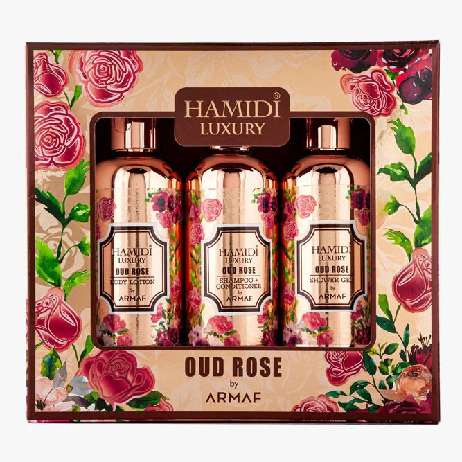 Hamidi Luxury Oud Rose by Armaf Gift Set | Shower Gel, Shampoo-Conditioner, & Body Lotion