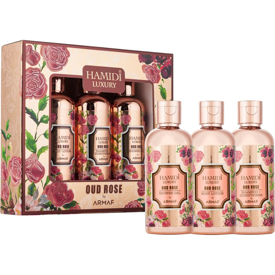 Hamidi Luxury Oud Rose by Armaf Gift Set | Shower Gel, Shampoo-Conditioner, & Body Lotion